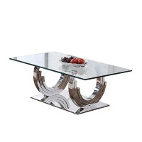 New designer stainless steel table base tempered glass top living furniture coffee table